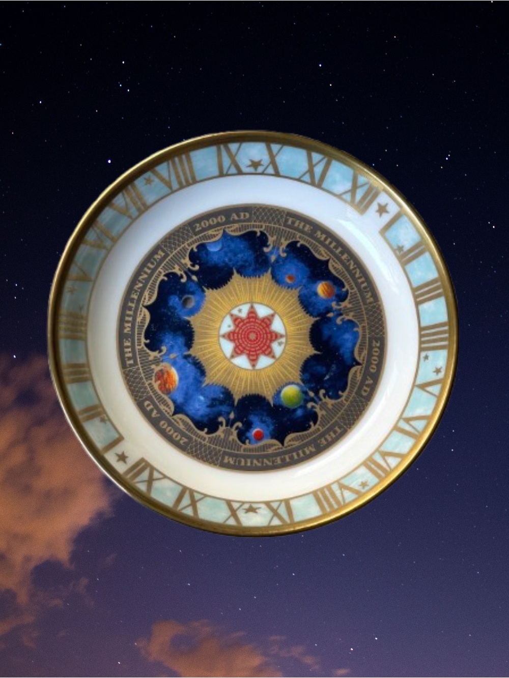 Vintage Royal Worcester Millennium bone china trinket dish Y2K England celestial